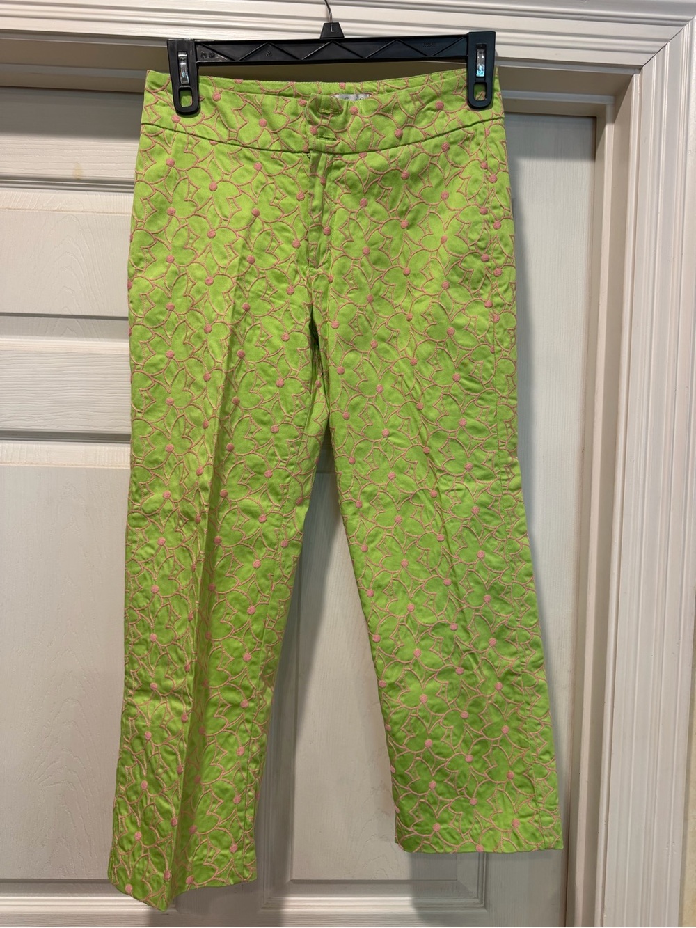 Lime Green Cropped Embroidered Ankle Pants